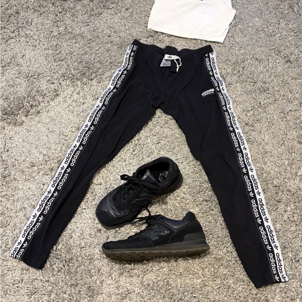 Adidas Kids Black Leggings with White Side Stripes